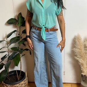 Mint Green Button-Up Blouse